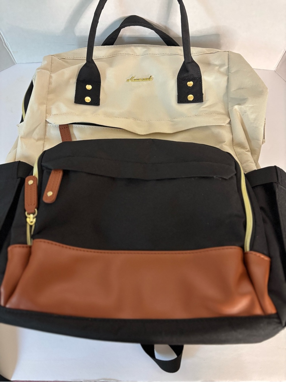 Lovevook Two-Tone Canvas Backpack - Black & Cream with Charging Port - Picture 6 of 13
